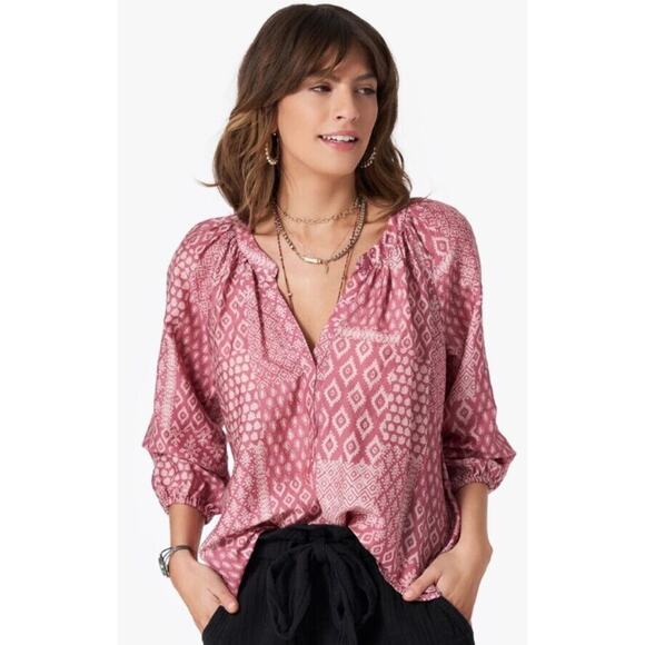 XIRENA Stamp Chloe Cotton Silk Patchwork Popover Top Blouse Garmentory XS $226 - Picture 1 of 12